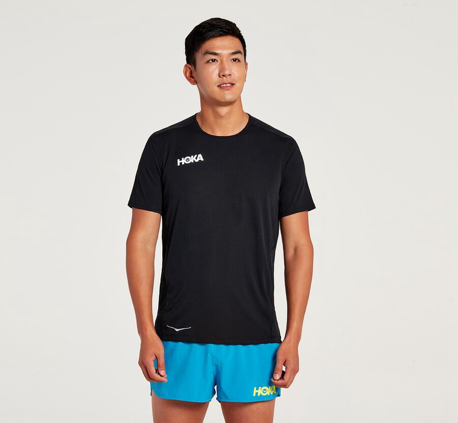 Hoka One One Tops Mens Black - Performance Short Sleeve - 07938WSJI